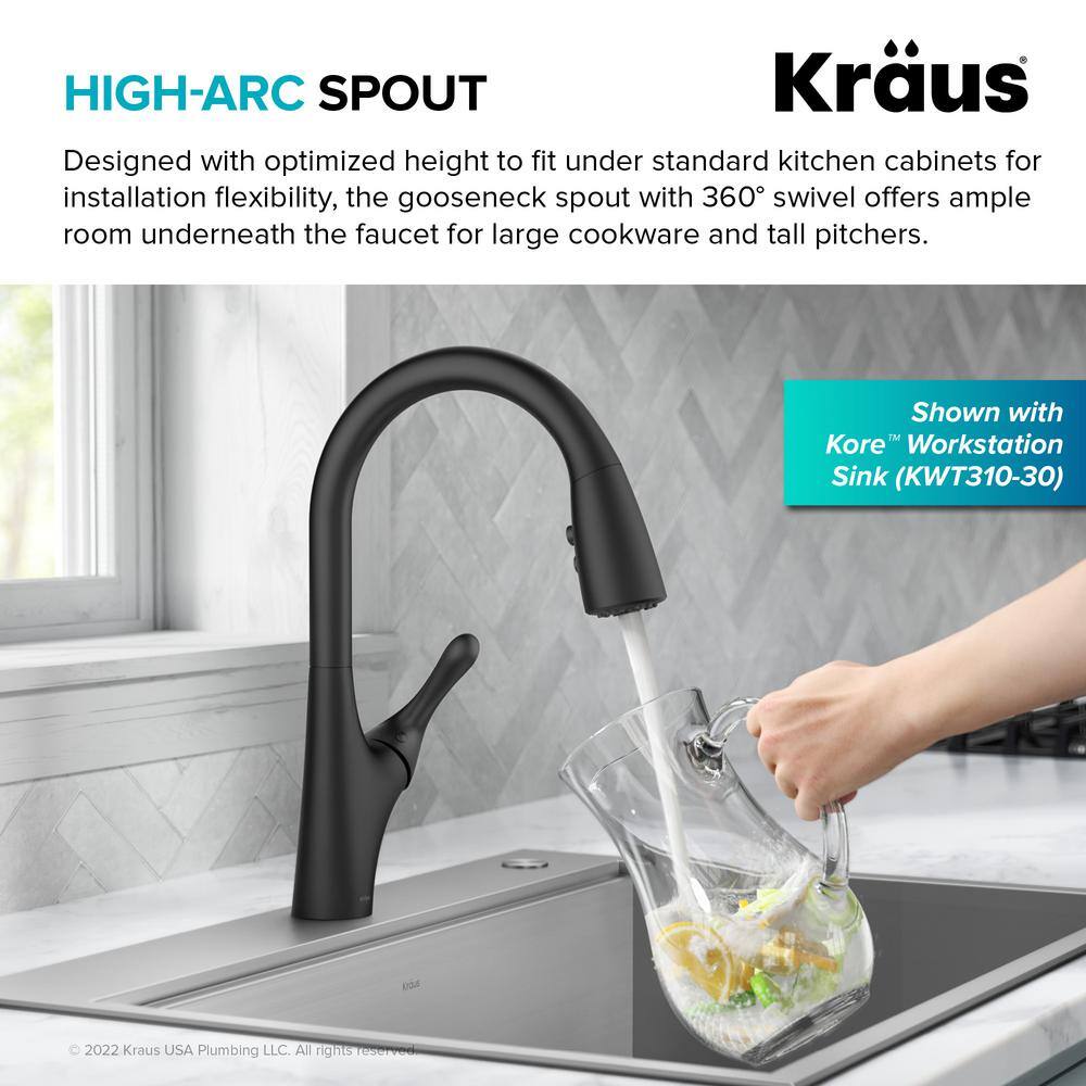 KRAUS Merlin Single Handle Pull-Down Kitchen Faucet in Matte Black KPF-1674MB