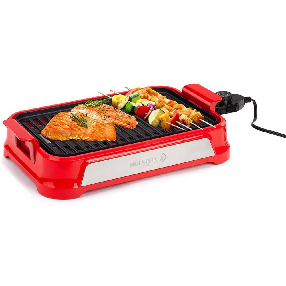 HOLSTEIN HOUSEWARES 14 in. Smokeless Indoor Grill Non-Stick Copper With Drip Tray Red HH-09114009R