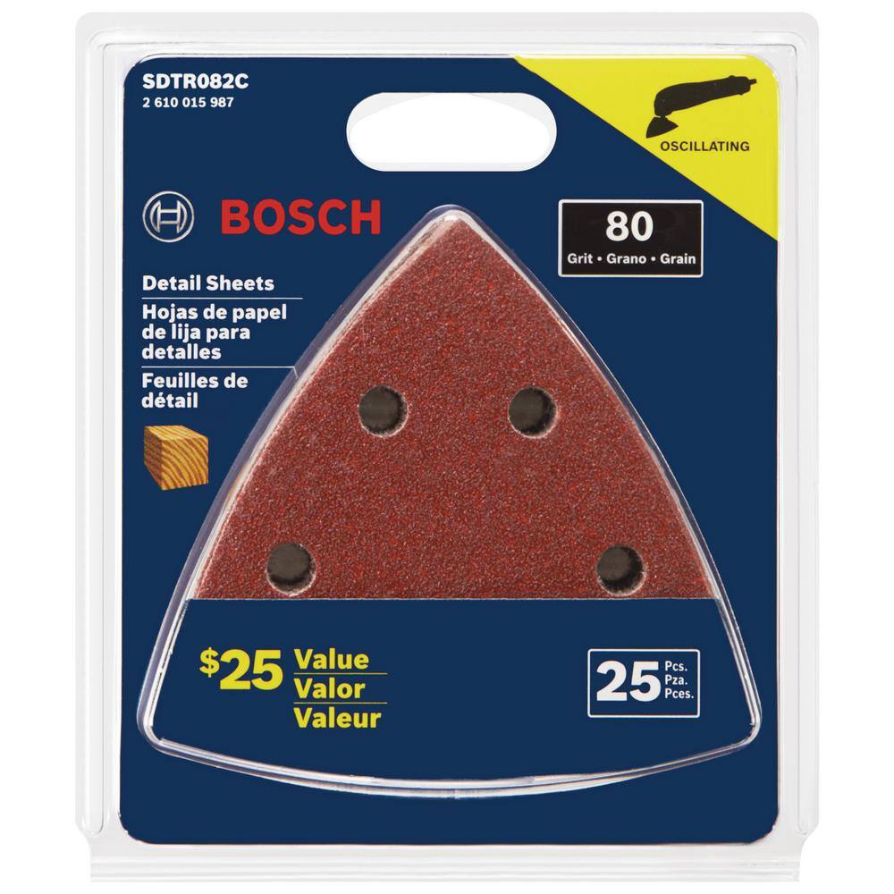 Bosch 3-12 in. x 3-12 in. 80-Grit Coarse Oscillating Tool Sanding Sheet (25-Pack) SDTR082C