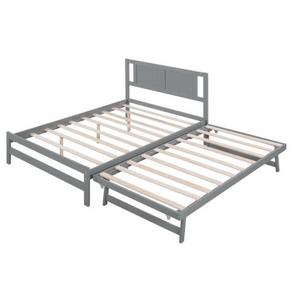 Full Size Platform Bed with Adjustable Trundle  Gr...