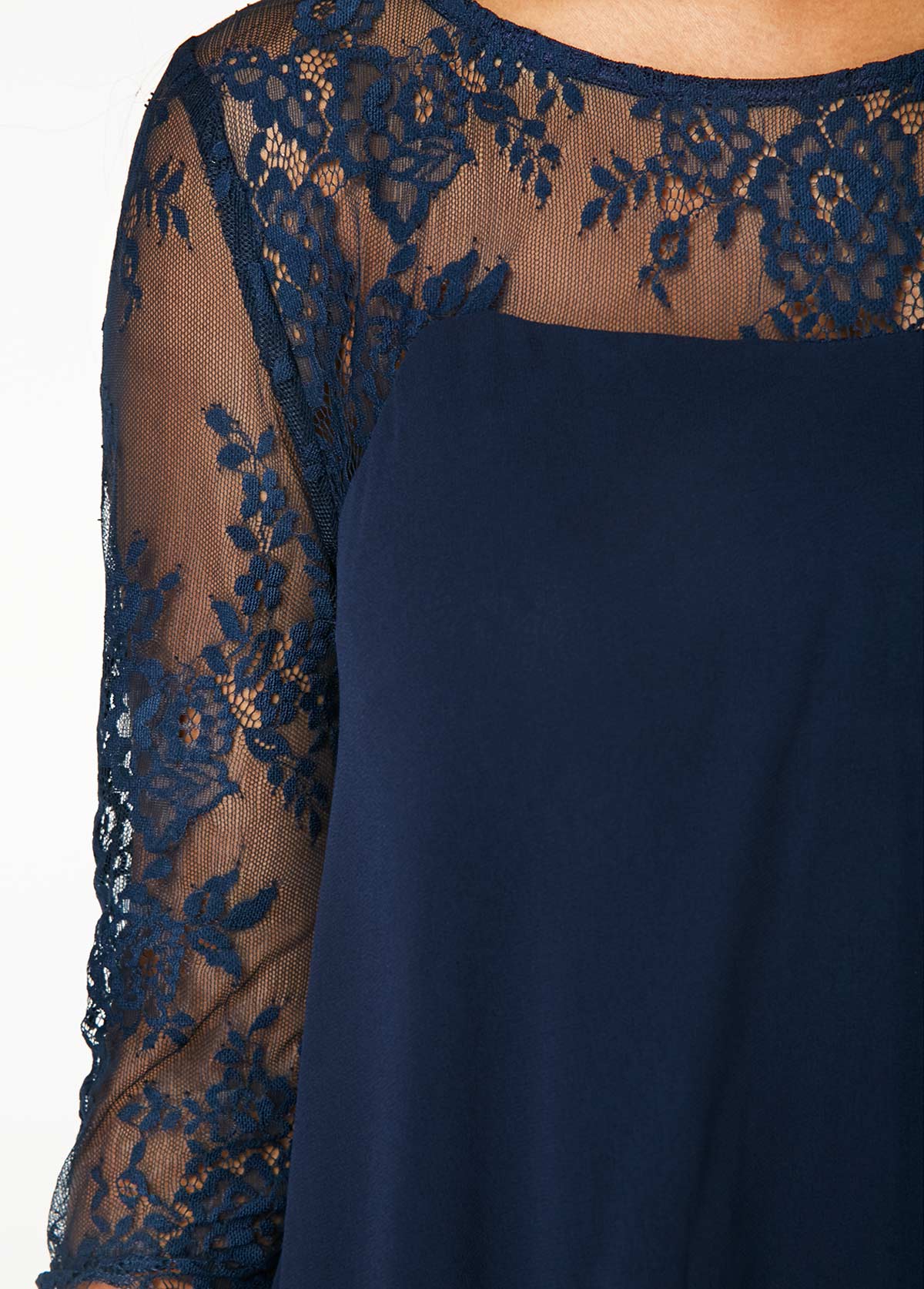 Chiffon Overlay Three Quarter Sleeve Lace Dress