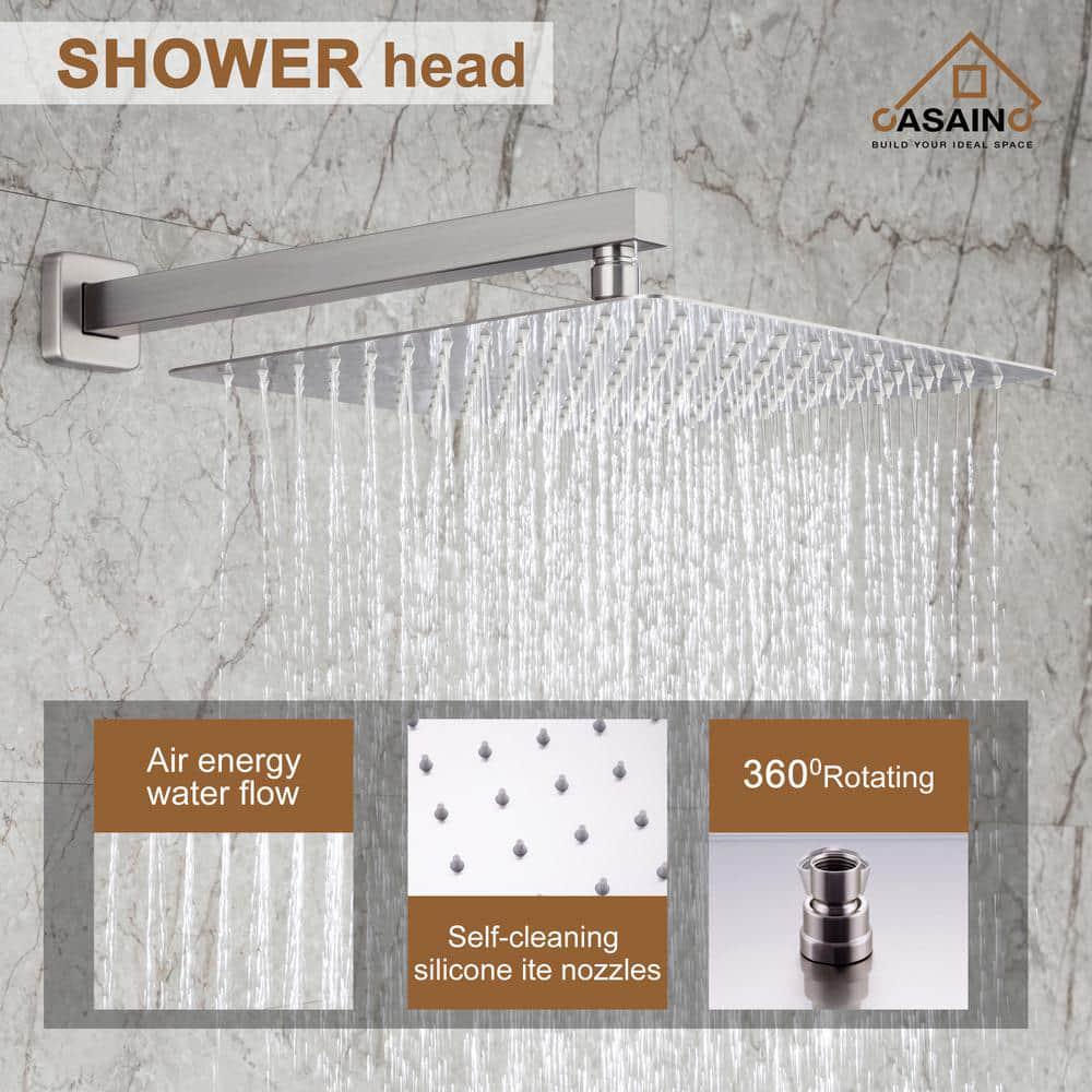 CASAINC 1Handle 3Spray Pattern 10 in Wall Mount Shower Head Tub and Shower Faucet Brushed Nickel