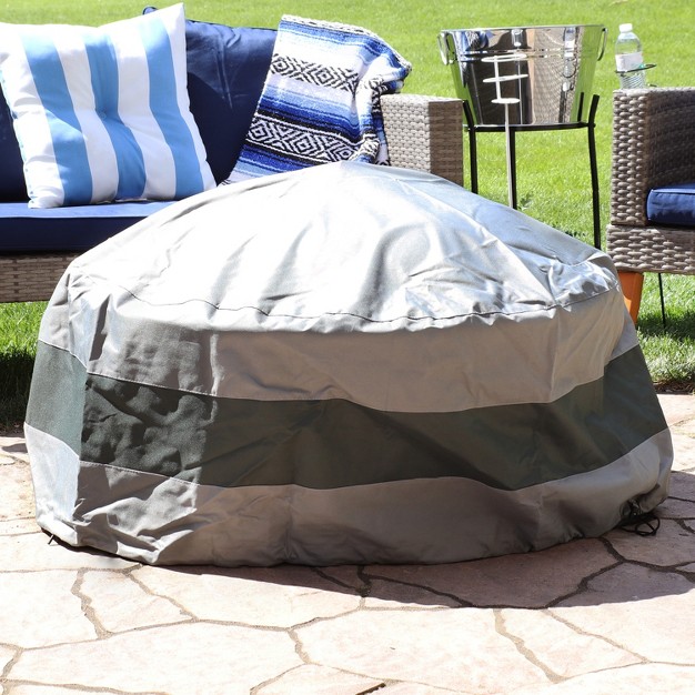 Sunnydaze Outdoor Heavy duty Weather resistant 300d Polyester Round 2 tone Fire Pit Cover Gray And Green