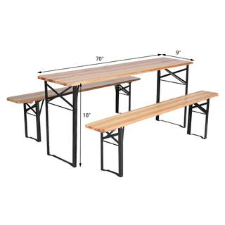 ANGELES HOME Natural Rectangle Metal Outdoor Picnic Table with 2 Benches M70-8OP433