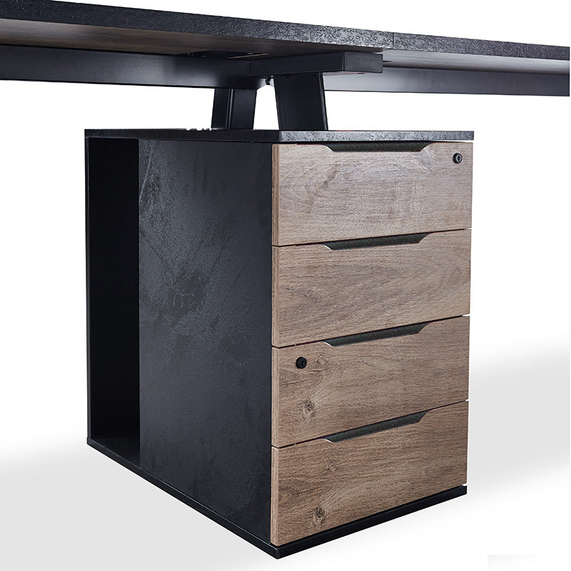 ARTO 2 People Workstation Desk 1 Cabinet  2.4M - Warm Oak & Black