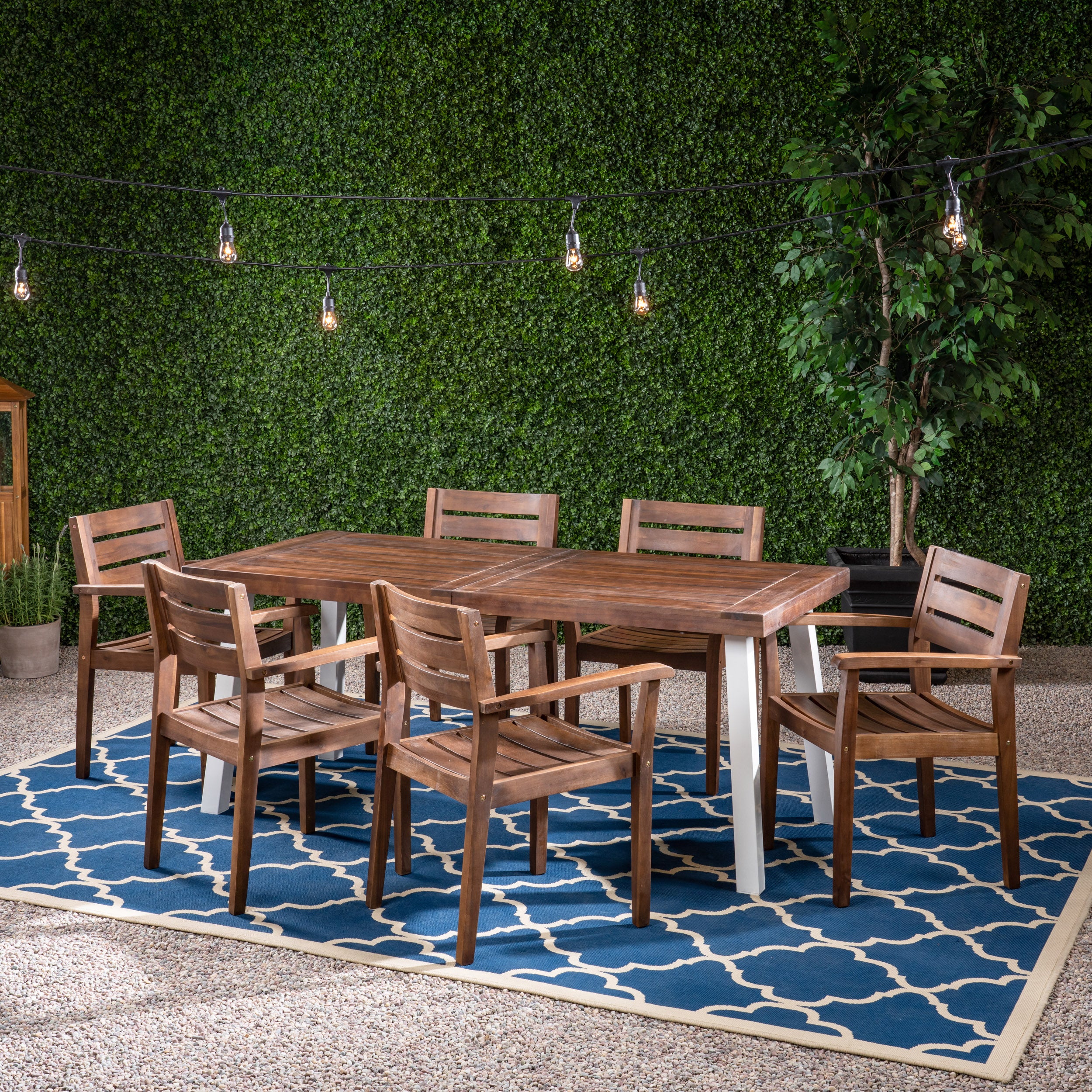 Zoey Outdoor Rustic Acacia Wood 7 Piece Dining Set