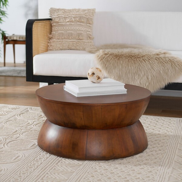 Alecto Round Coffee Table Brown Safavieh   Rustic   Coffee Tables   by HedgeApple  Houzz