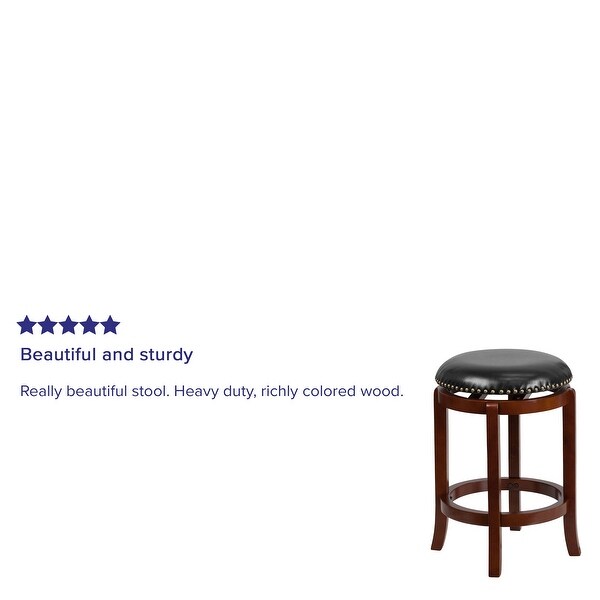 24'' High Backless Wood Counter Height Stool with LeatherSoft Swivel Seat