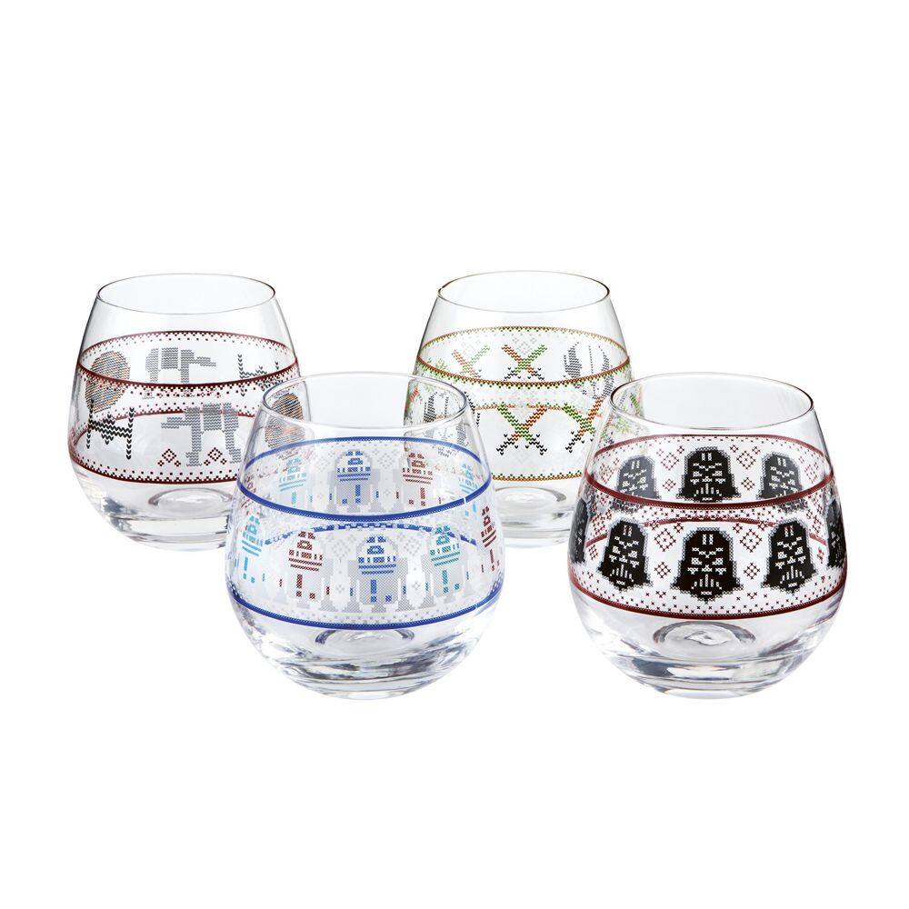 JoyJolt Star Wars Ugly Sweater Collection 15 oz. Stemless Drinking Glass (Set of 4) JSW10839