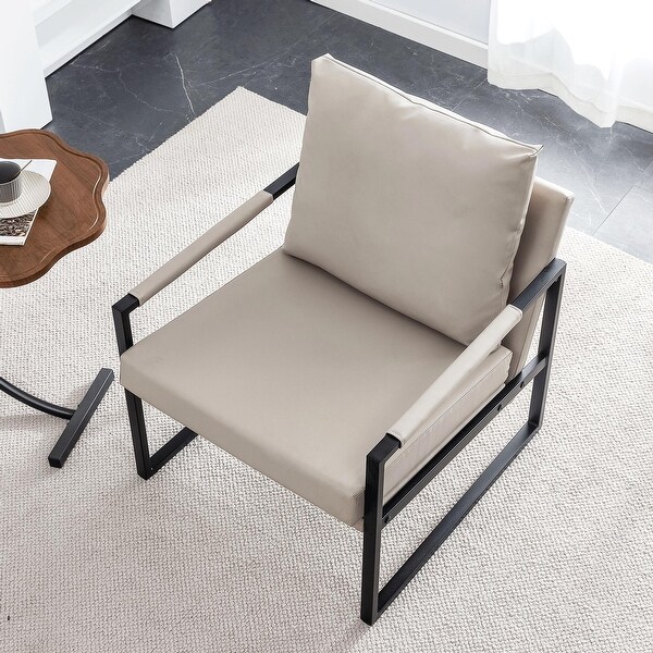 PU Leather Accent Chair Mid Century Modern Upholstered Armchair with Extra-Thick Padded Backrest and Seat Cushion