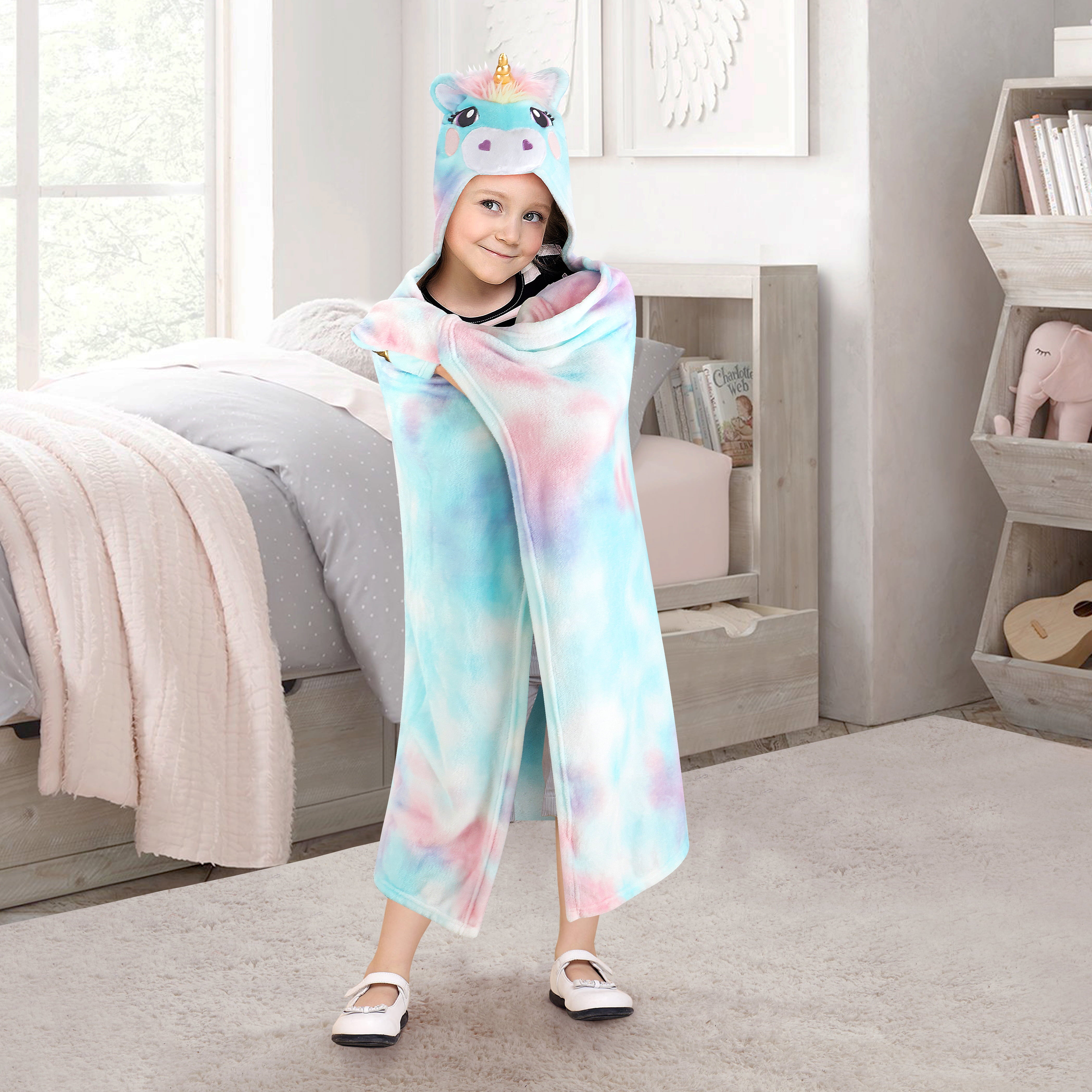 Your Zone Kids Hooded Super Soft Plush Unicorn Throw， 50