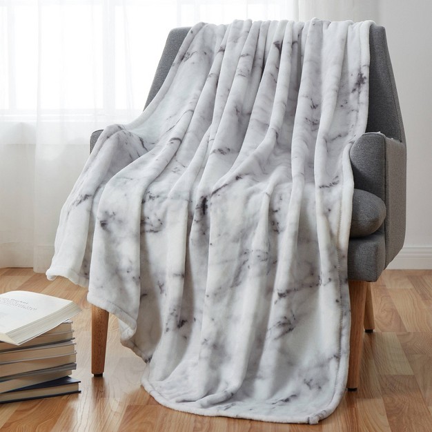 Oversized Marble Quartz Plush Throw Blanket Gray Vcny Home