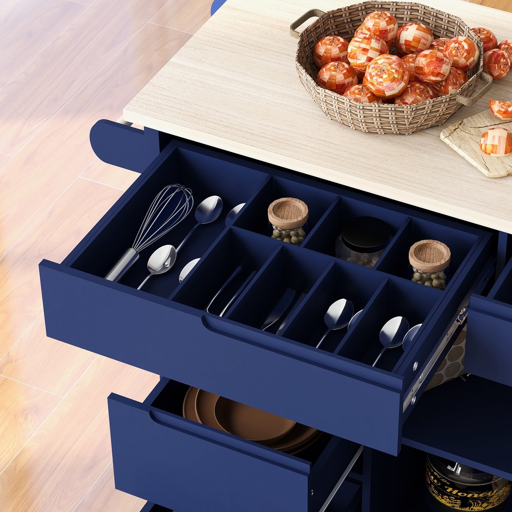 Kitchen Cart with Wood Countertop  Kitchen Island Has 8 Handle Free Drawers