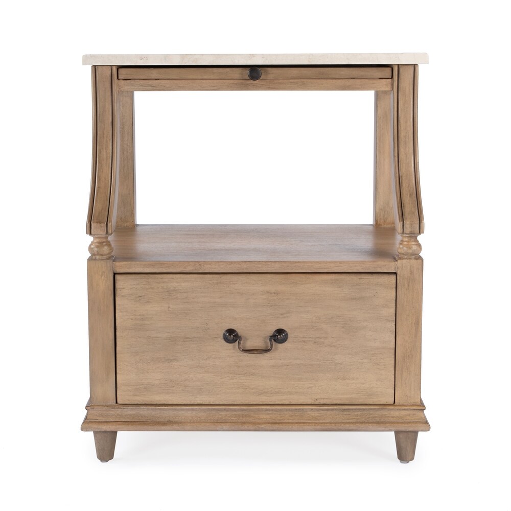 Mabel Genuine Marble and Wood 1 Drawer Nightstand