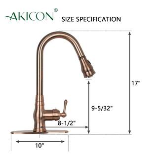 Akicon Single-Handle Pull Down Sprayer Kitchen Faucet with Deck Plate in Antique Copper AK418-AC