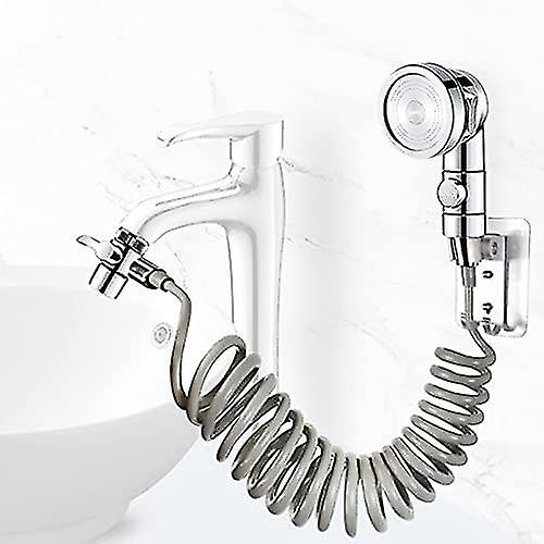 Bathroom Sink Shower Head Set， Bathroom Hand Shower， Telescopic Hose， Perfect For Washing Hair Or Cleaning Sink (faucet Not Included) (silver)