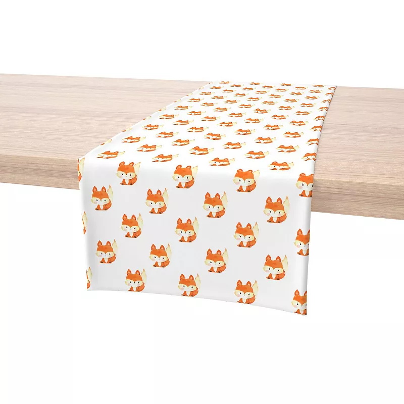 Table Runner， 100% Cotton， 16x72， Hand Drawn Foxes