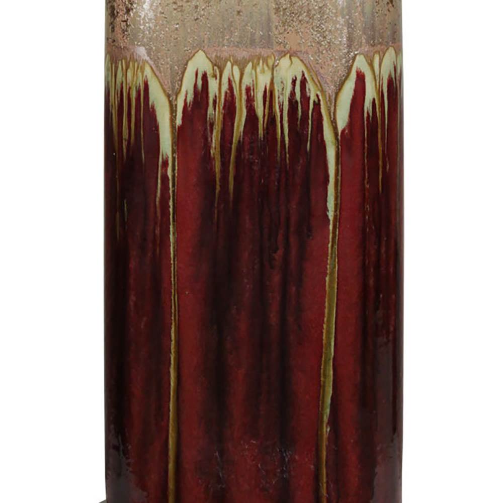 Tandoori Spice & Arabic Ceramic Table Lamp - Dark Red And Tan Glaze Finish - White Fabric Shade