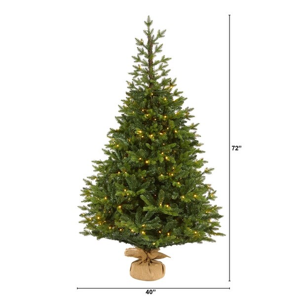 6' Fraser Fir Natural Look Artificial Christmas Tree with 300 Clear LED Lights，a Burlap Base and 2113 Bendable Branches