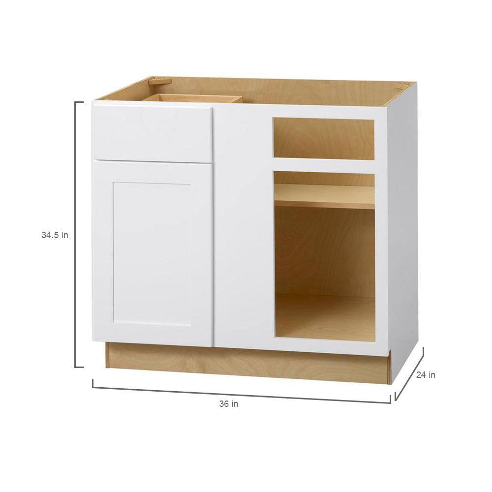 Hampton Bay BBC36 Avondale Shaker Alpine White Quick Assemble Plywood 36 in Blind Corner Base Cabinet (36 in x 24 in D x 34.5 in H)