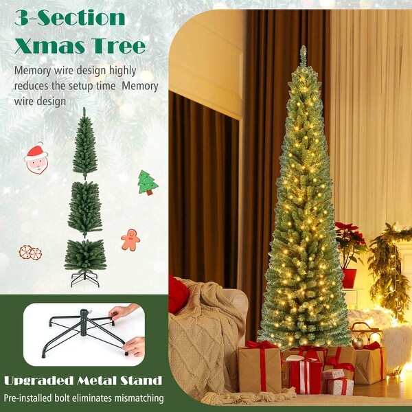 Costway 5/6/7/8 FT Pencil Christmas Tree with 295/392/523/671 Memory