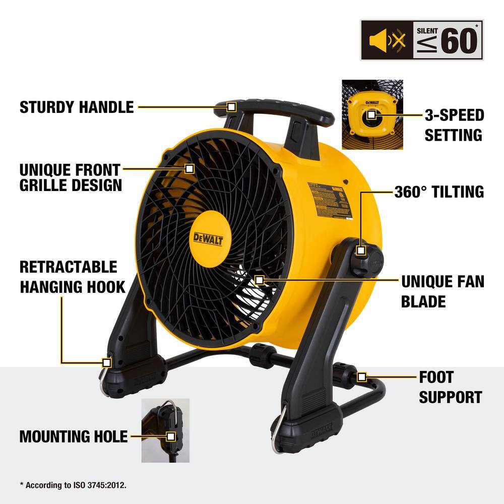 DW 16 in. Yellow 3 Speed Benchtop and Hanging Drum Fan DXF1616