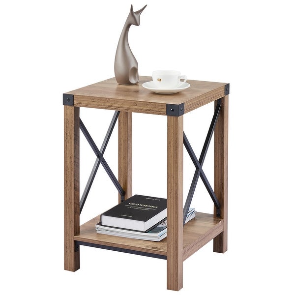 CO-Z 16-Inch Farmhouse Side or End Table with Storage Shelf