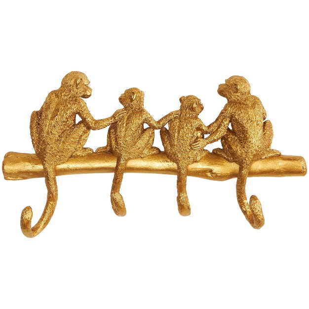 Polystone Monkey Textured 4 Hanger Wall Hook Gold Olivia amp May