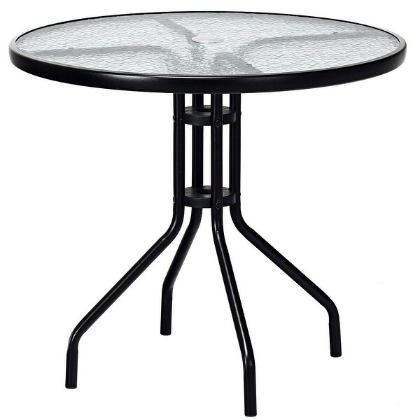 Costway 32''Outdoor Patio Round Table Tempered Glass Top