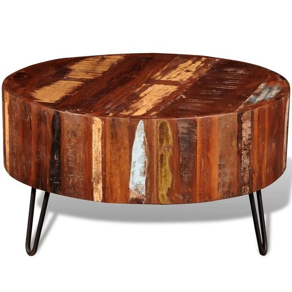 Coffee Table，Round Coffee Table with Solid Reclaimed Wood Table Top and Metal Legs Center Table Sofa