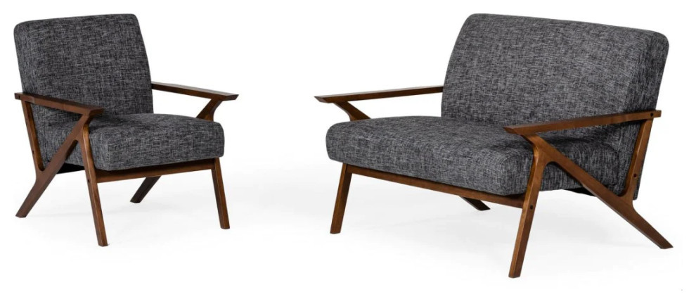 Rhett Mid  Century Walnut and Gray Loveseat   Midcentury   Loveseats   by V.S.D Furniture  Houzz