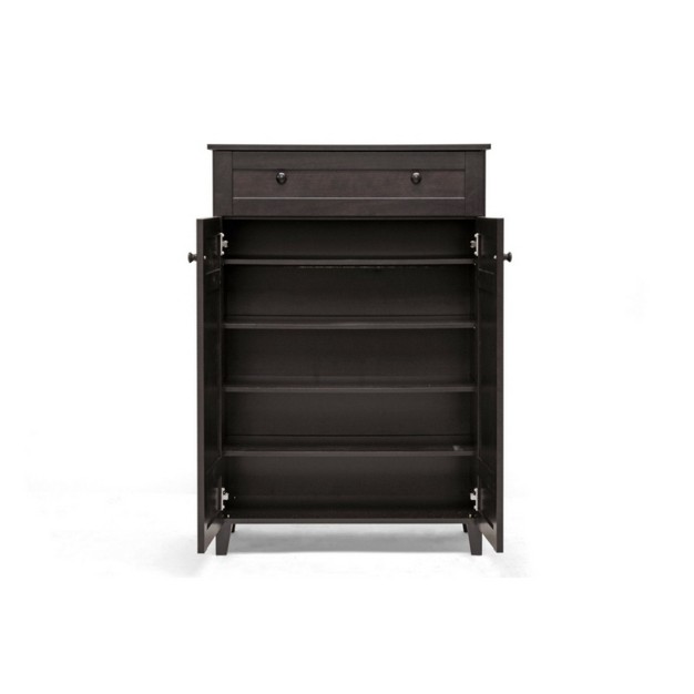 Glidden Wood Modern Shoe Cabinet tall Dark Brown Baxton Studio