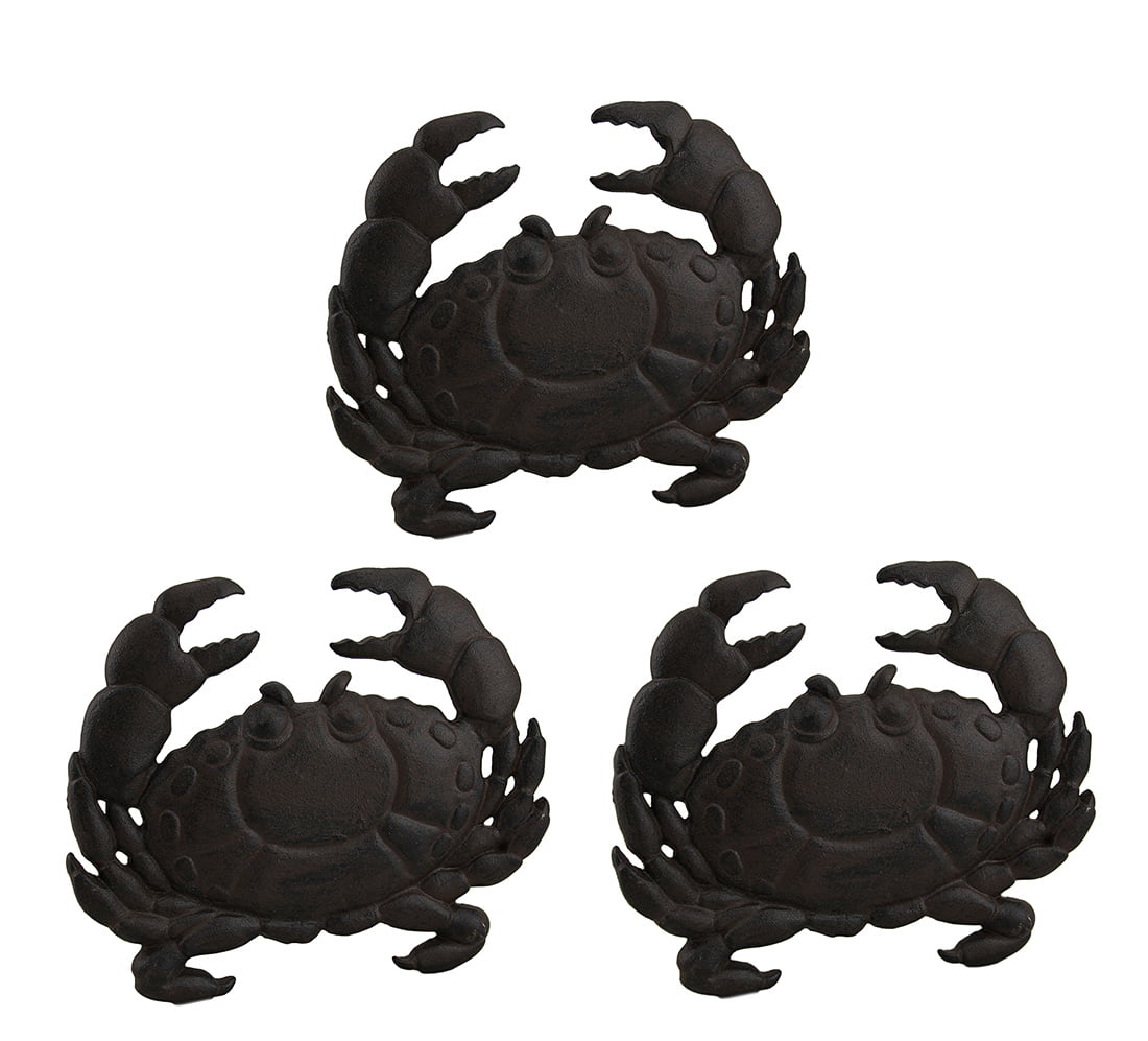 Zeckos Set of 3 Cast Iron Crab Rustic Brown Stepping Stones