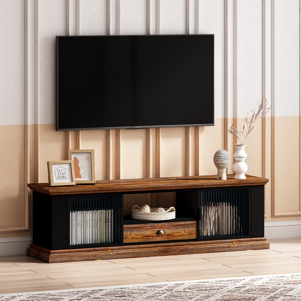 Modern Design TV stand with 2 Storage Cabinets and Drawer