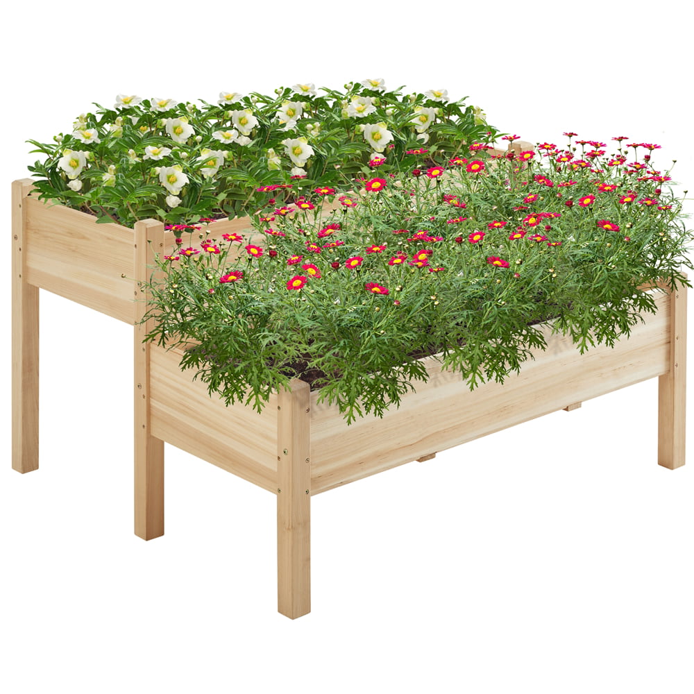 Topeakmart 2-tier Raised Garden Bed Elevated Planting Box for Garden, Wood