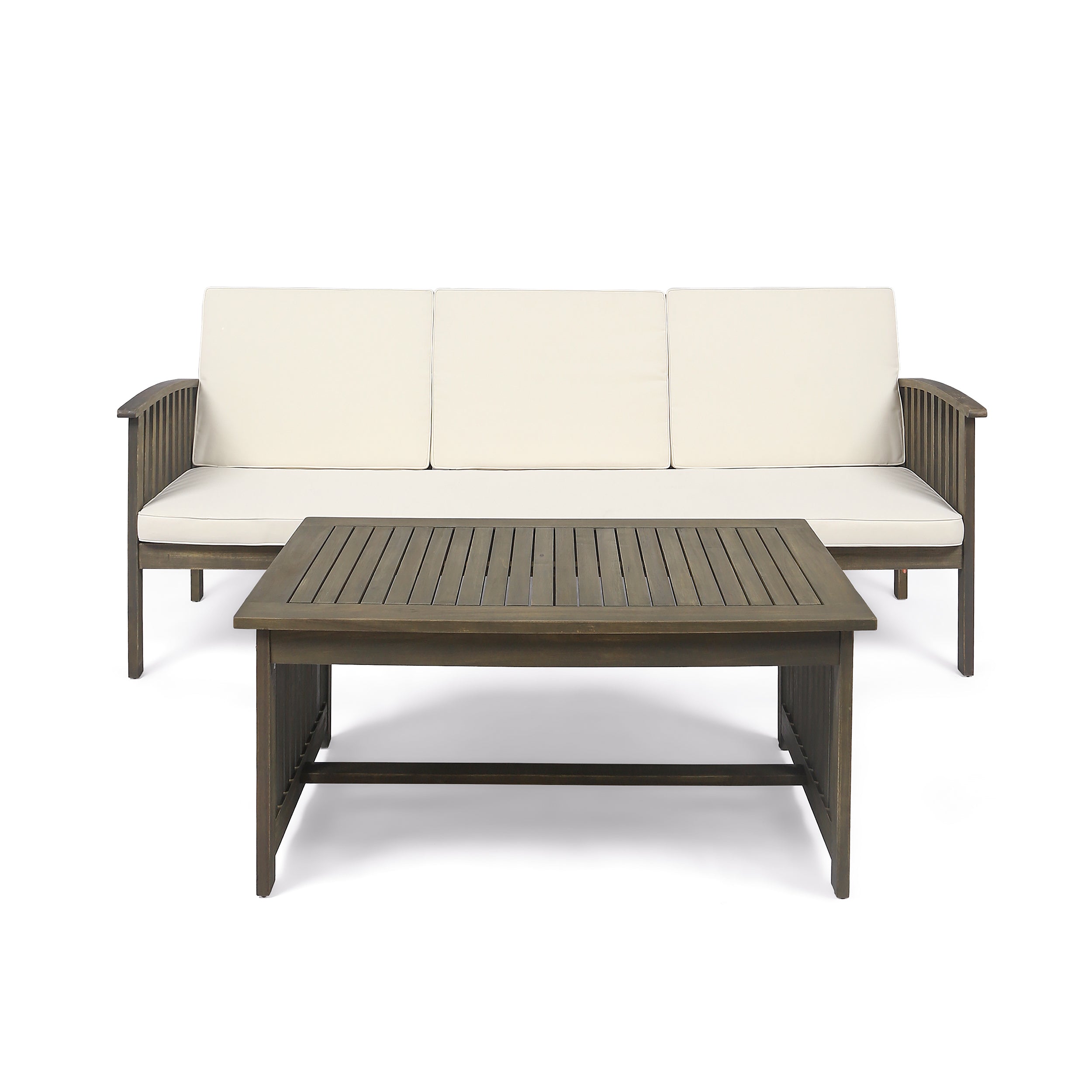 Giles Edward Outdoor Acacia Wood Sofa and Coffee Table Set