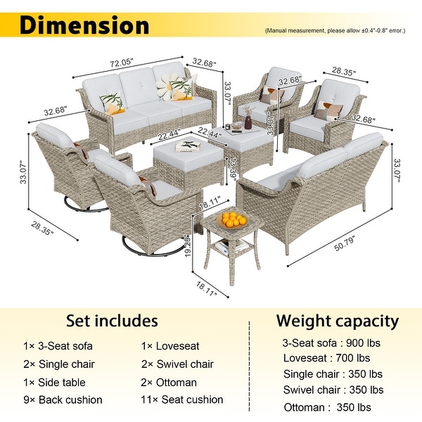 HOOOWOOO 9piece Patio Wicker Furniture Conversation Set with Swivel Chair and Loveseat Sofa