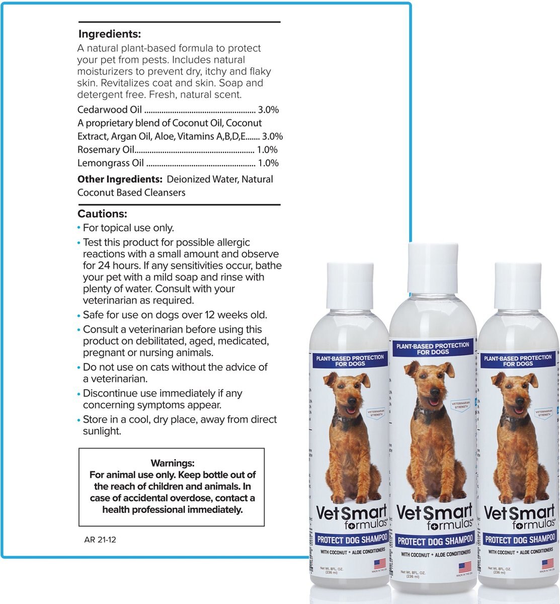 VetSmart Formulas Protect Dog Shampoo， 8-oz bottle