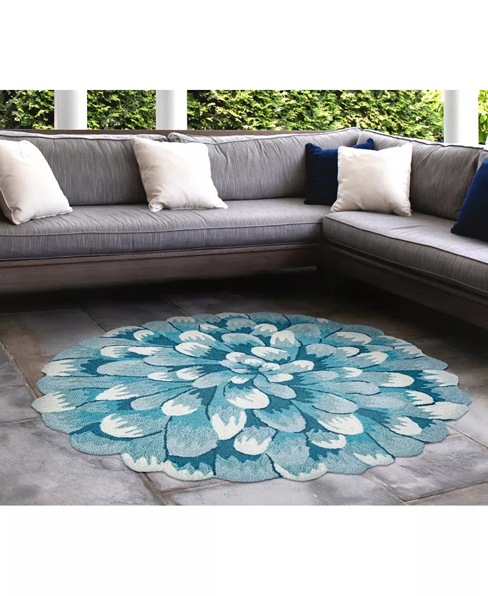 Liora Manne' Frontporch Mum Aqua 5' x 5' Round Rug