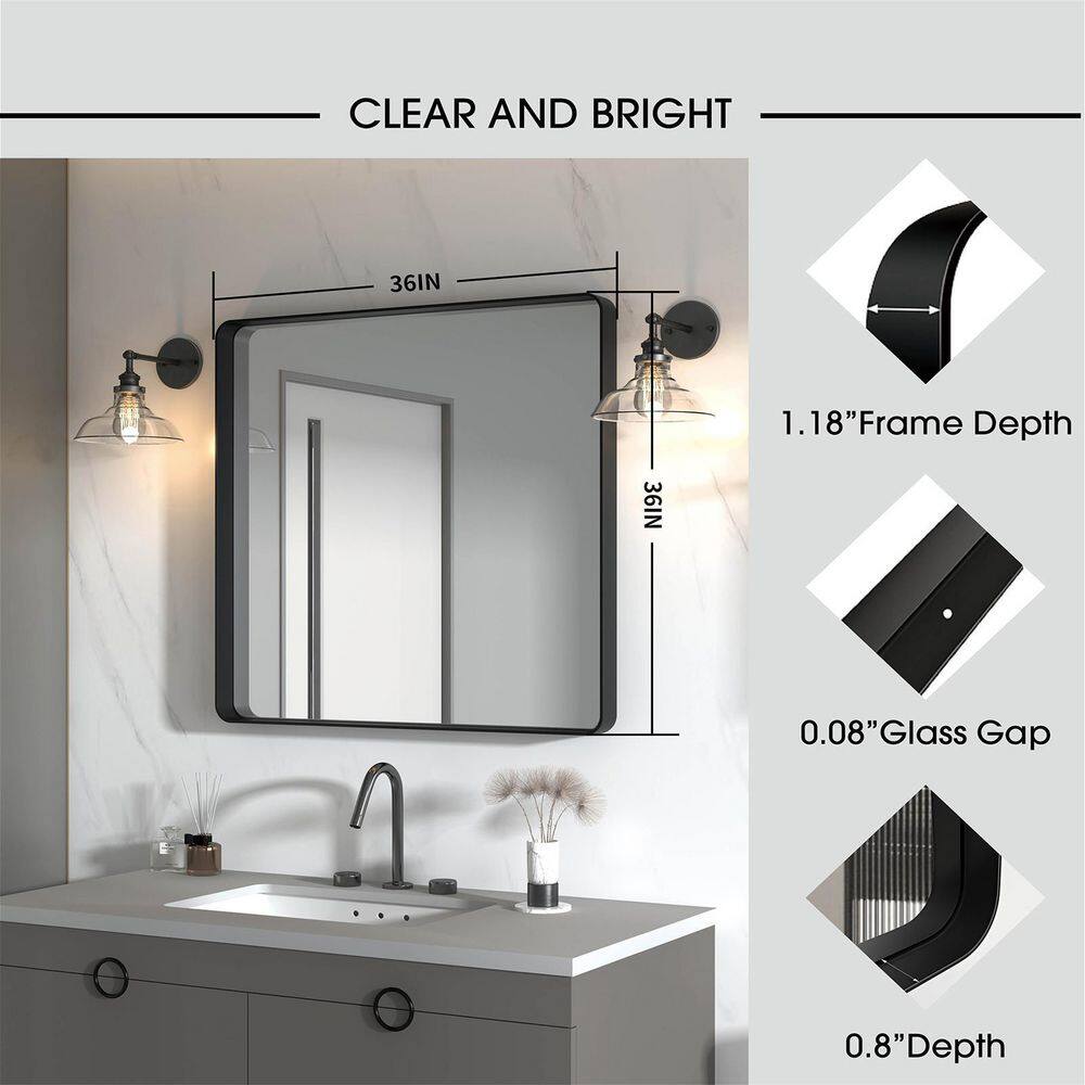 TOOLKISS 36 in. W x 36 in. H Rectangular Aluminum Framed Wall Bathroom Vanity Mirror in Black B9090