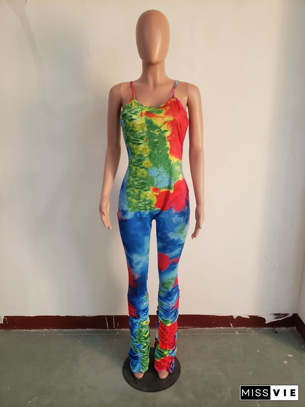 Colorful Printed Straps Sleeveless Stack Jumpsuit