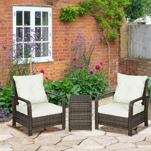 Outsunny 3 Pcs Rattan Wicker Bistro Set With Storage Table Patio Furniture Set Outdoor Sofa Set With Washable Cushion Coversation Set For Garden Balcony Porch