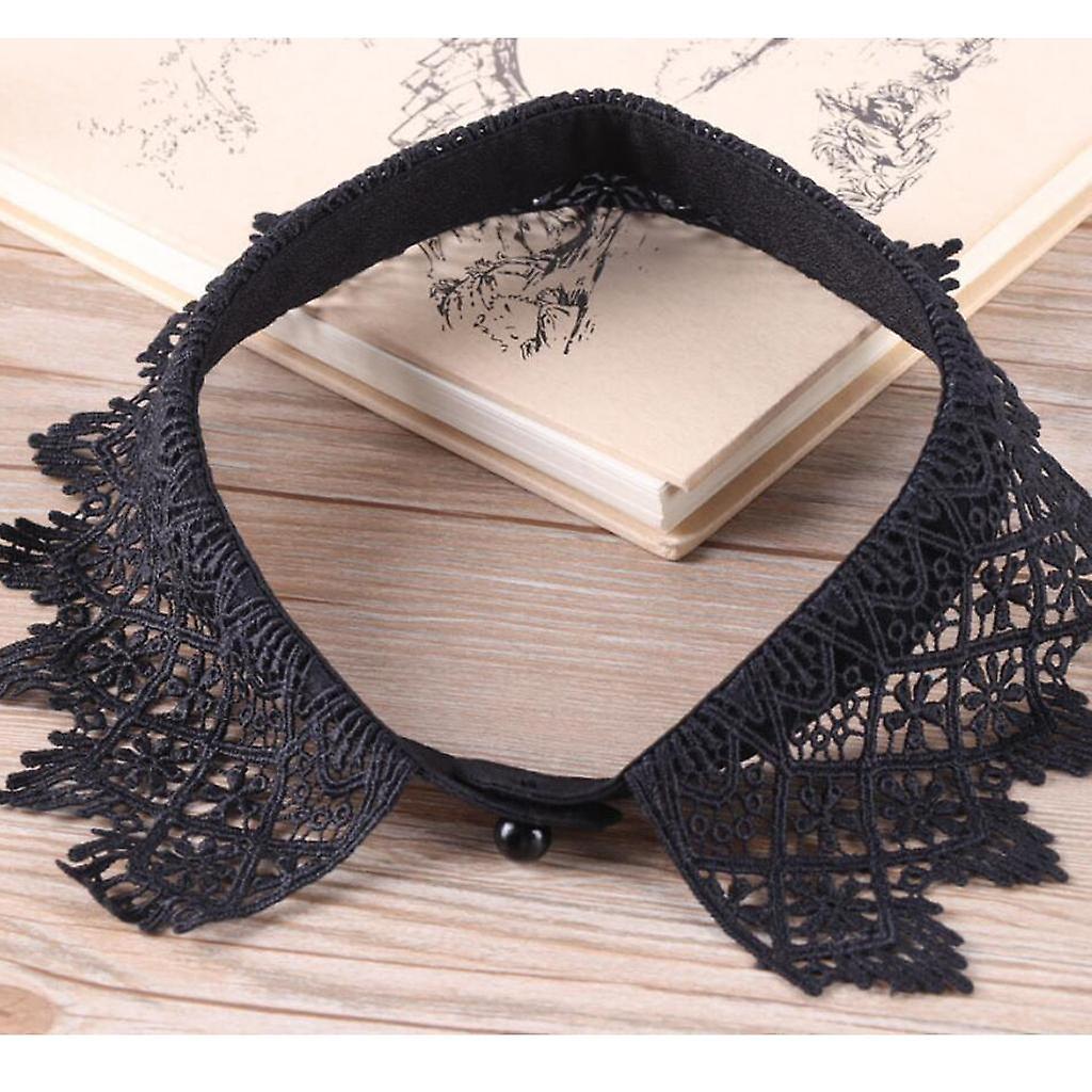 2x Womens Lace Fake Collar Detachable Half Shirt Blouse False Collar Black