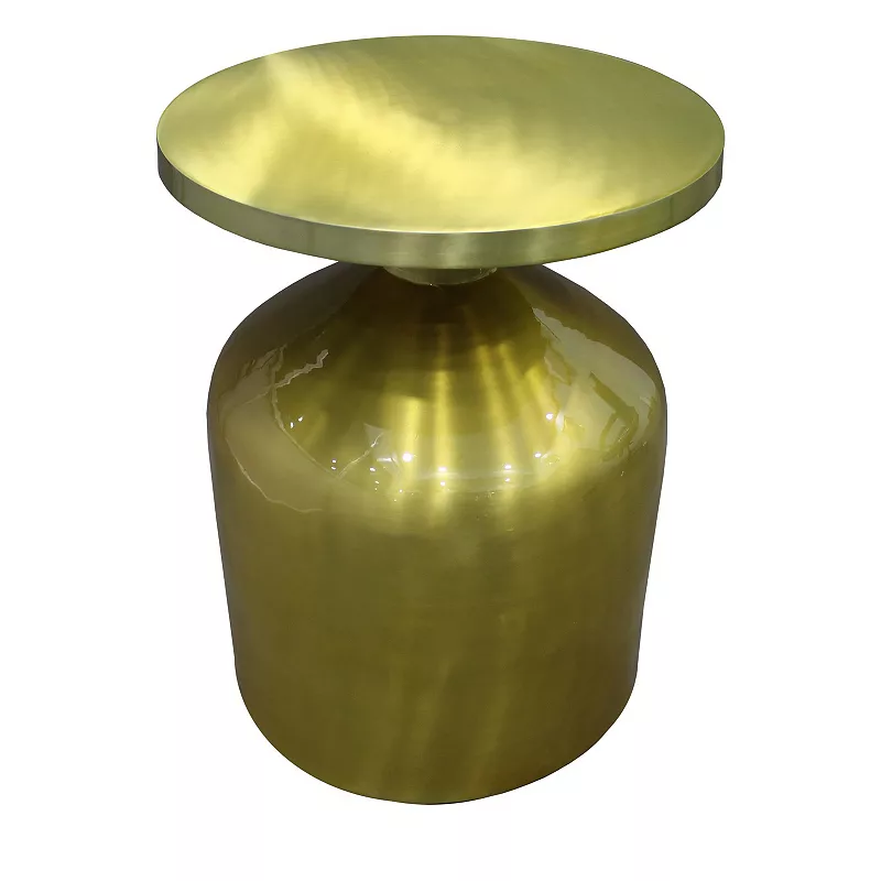 24 Inch Metal Frame End Table with Round Top and Bottle Shape Base， Gold