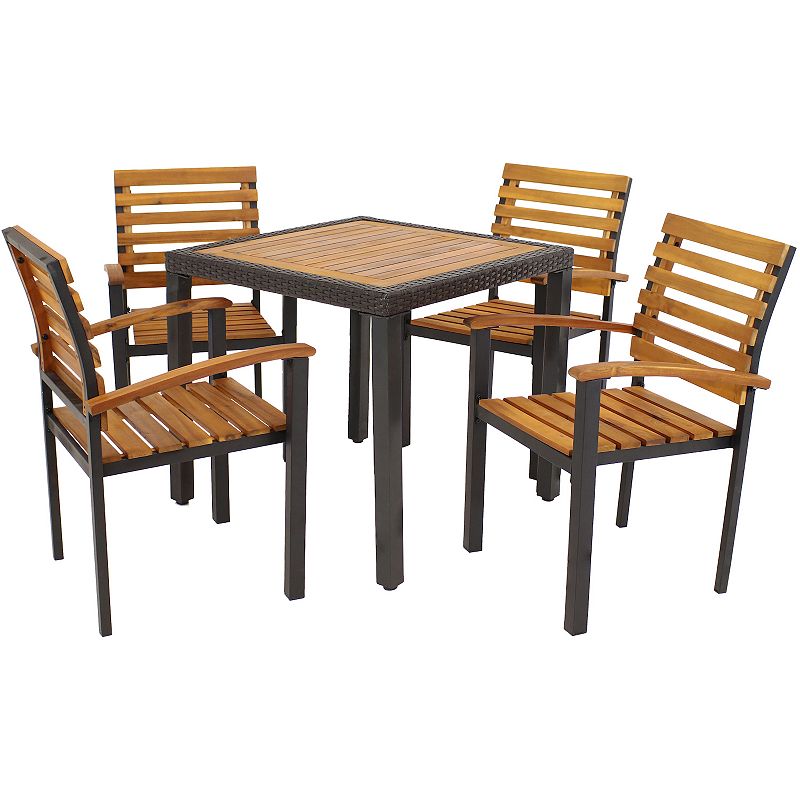 Sunnydaze Julian Acacia Wood and Resin Rattan 5-Piece Patio Dining Set