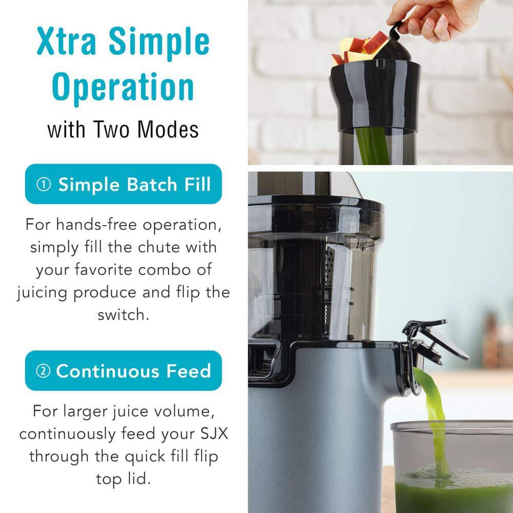 SJX1 Gray Easy Cold Press Juicer with XL BPAFree Feed Chute and Compact Footprint