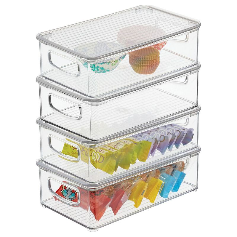 mDesign Plastic Kitchen Food Storage Bin with Handles， Lid， 4 Pack