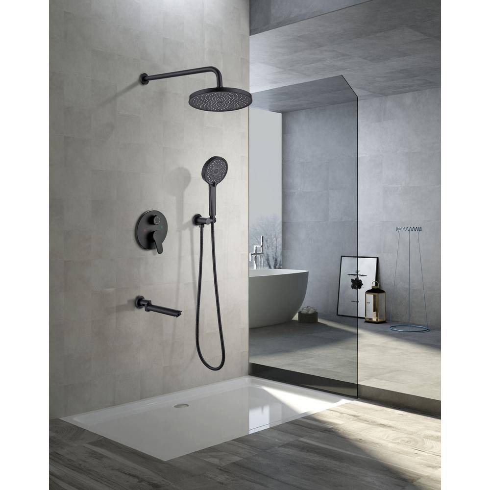 ELLOALLO 2-Handle 2-Spray Tub and Shower Faucet and Handheld Combo with 8 in. Shower Head in Matte Black (Valve Included) ES-B-PR300