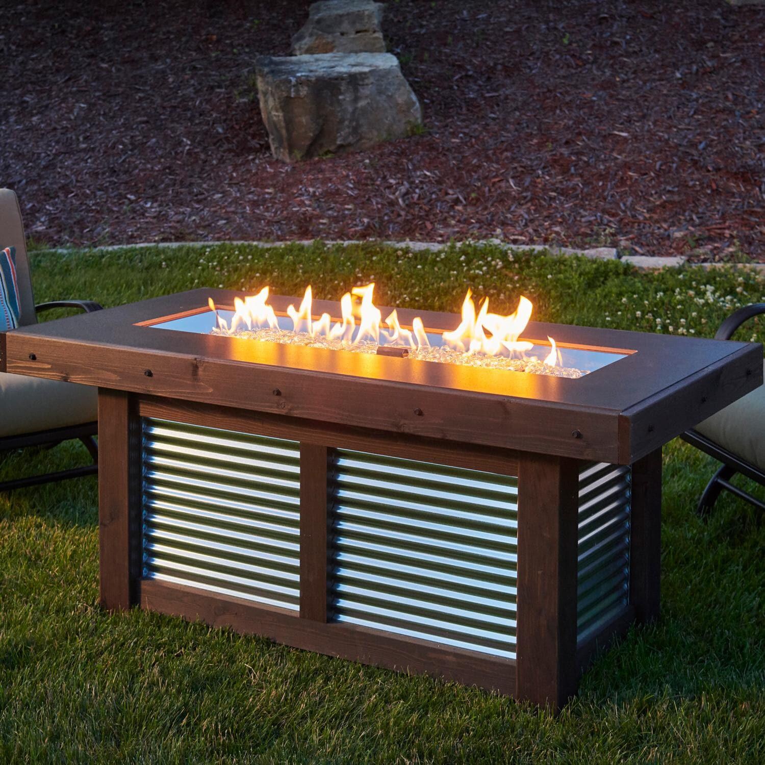 The Outdoor GreatRoom Company Denali Brew 56-Inch Linear Natural Gas Fire Pit Table with 42-Inch Crystal Fire Burner