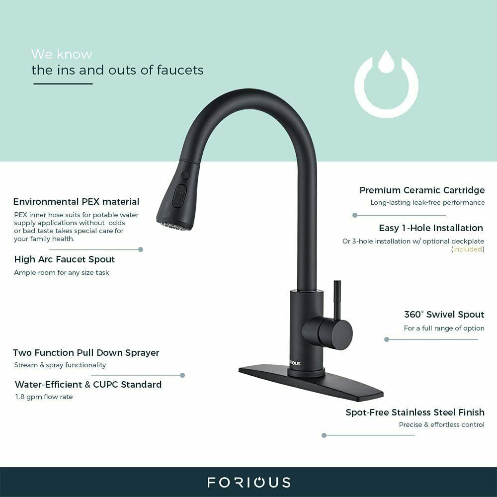 Matte Black Kitchen Faucet Sink Pull Down Sprayer Single Handle Swivel Mixer Tap